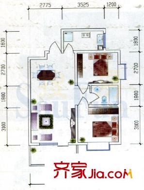 东方丽苑户型图C户型 2室2厅1卫1厨