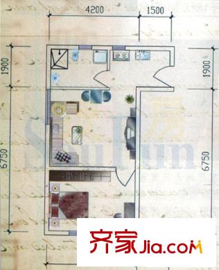 东方丽苑户型图G户型 1室1厅1卫1厨