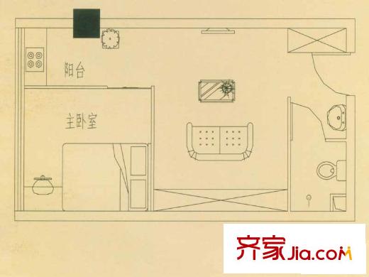 和谐时代户型图A户型 1室1厅1卫1厨