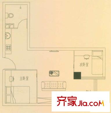 和谐时代户型图H户型 2室1厅1卫1厨