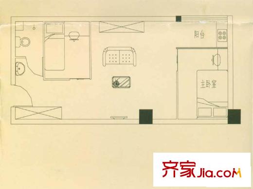 和谐时代户型图E户型 2室1厅1卫1厨