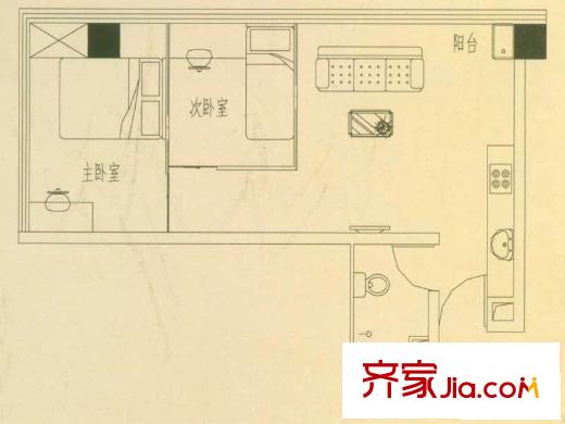 和谐时代户型图C户型 2室1厅1卫1厨