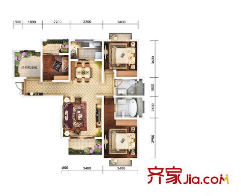 官房・都铎城邦E-4 3室2厅2卫1厨