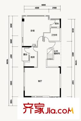 万科白沙润园B2户型(二层) 1室1厅1卫1厨