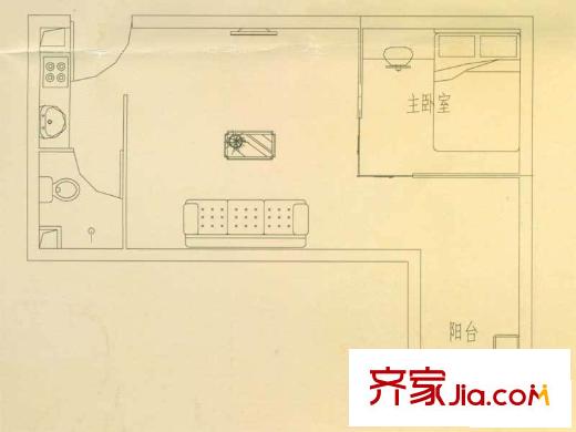 和谐时代户型图F户型 1室1厅1卫1厨