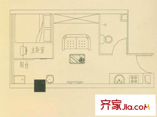 和谐时代户型图B户型 1室1厅1卫1厨