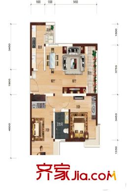 南悦城E户型图 2室2厅1卫1厨