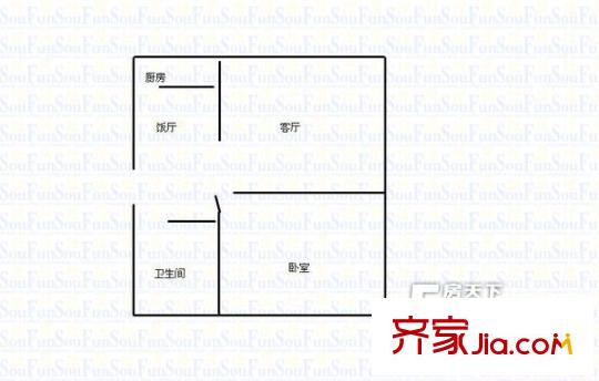 上海沙龙三期户型图3 1室2厅1卫1厨
