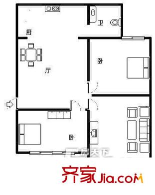上海沙龙三期户型图4 2室2厅1卫1厨