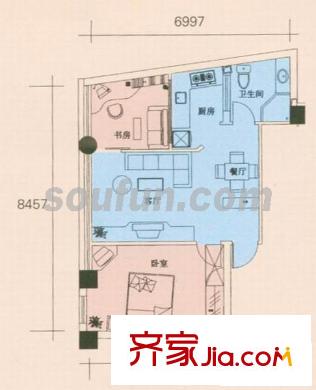 桔尚公寓户型图C 2室2厅1卫1厨