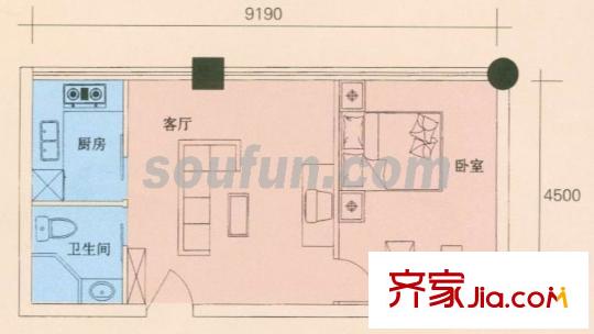 桔尚公寓户型图A 1室1厅1卫1厨