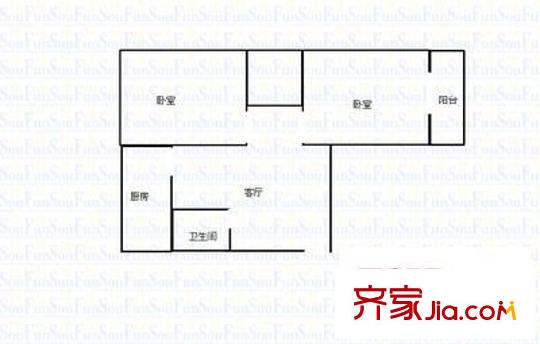 红十字会医院宿舍 2室 户型图