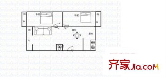 红十字会医院宿舍 2室 户型图