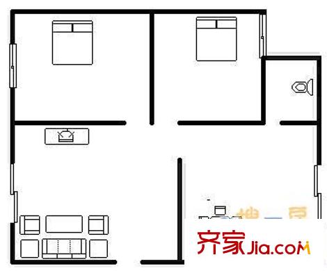 上海沙龙三期户型图5 2室2厅1卫1厨