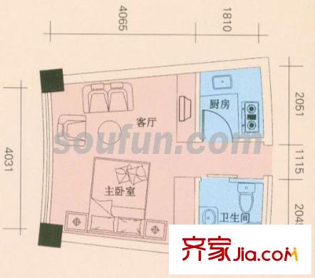 桔尚公寓户型图A 1室1厅1卫1厨