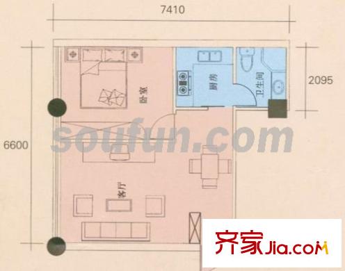 桔尚公寓户型图C 2室2厅1卫1厨