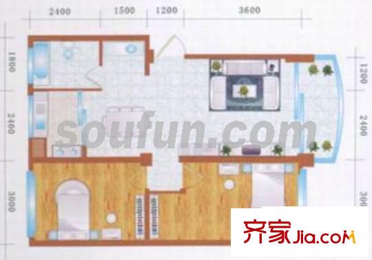 西西里和园小区户型图C 2室2厅1卫1厨