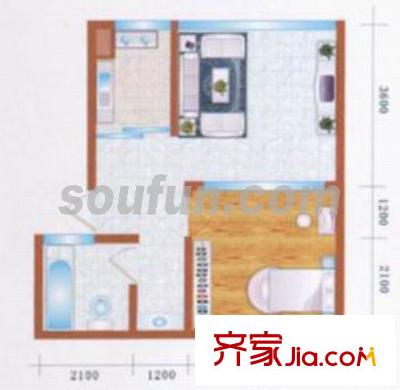 西西里和园小区户型图B 1室2厅1卫1厨