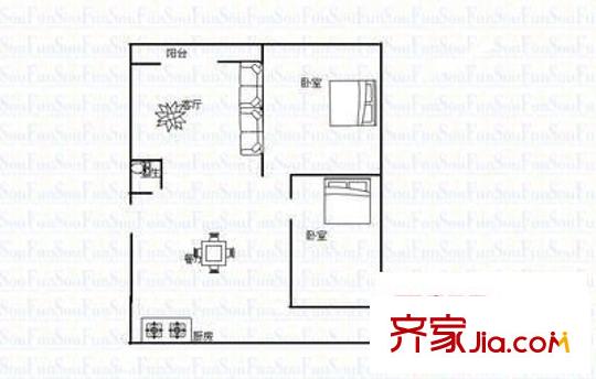 红十字会医院宿舍 2室 户型图