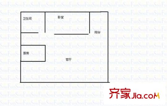 红十字会医院宿舍 1室 户型图