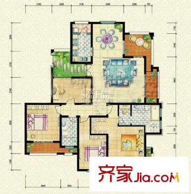 森林湖户型图E3一梯一户 三层户型 3室3厅3卫1厨