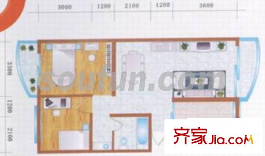 西西里和园小区户型图E 2室2厅1卫1厨