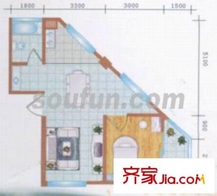 西西里和园小区户型图D 1室2厅1卫1厨