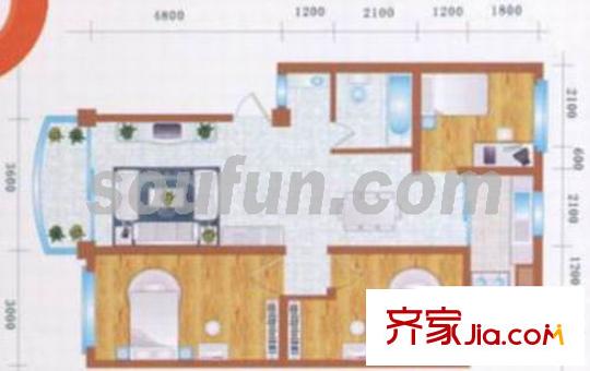 西西里和园小区户型图A 3室2厅1卫1厨