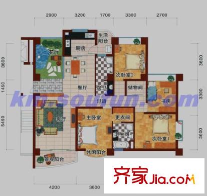 赢城洋楼户型图A型 4室2厅2卫1厨