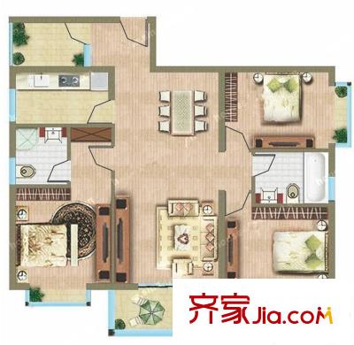 朝花曦拾之联邦国际中心 3室 户型图