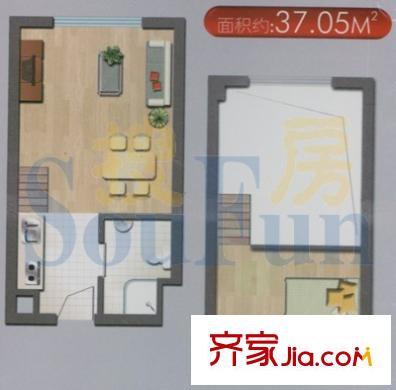 可乐公寓户型图C户型 1室1厅1卫1厨