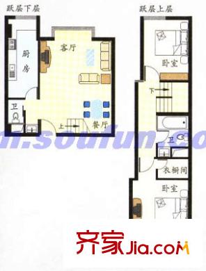 上领70华夏园户型图华夏园A1 2室2厅2卫1厨