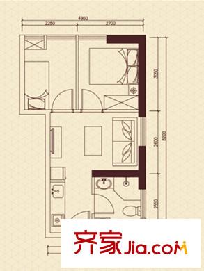 保利・六合公寓F1户型 2室1厅1卫