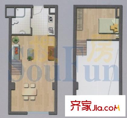 可乐公寓户型图B户型 1室2厅1卫1厨