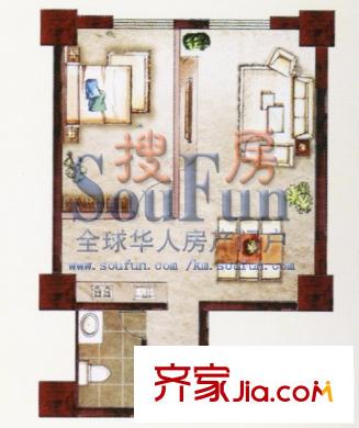 城市之光户型图C4户型 1室2厅1卫1厨