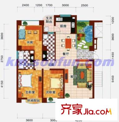 赢城洋楼户型图C2户型 3室2厅2卫1厨