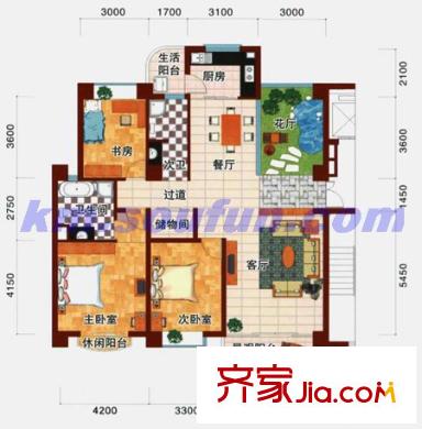赢城洋楼户型图B2户型 3室2厅2卫1厨