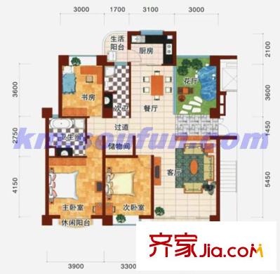 赢城洋楼户型图B1户型 3室2厅2卫1厨