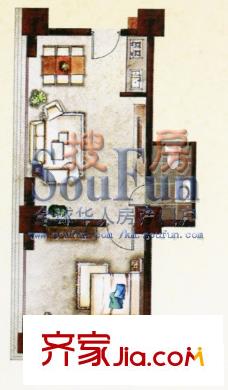 城市之光户型图C7户型 1室1厅1卫1厨