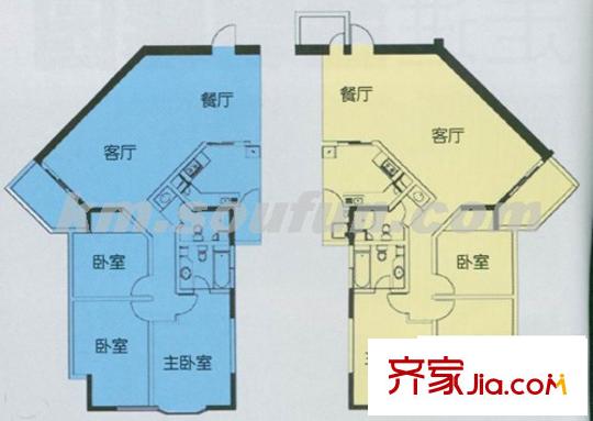 金碧馨园户型图户型一 3室2厅2卫1厨
