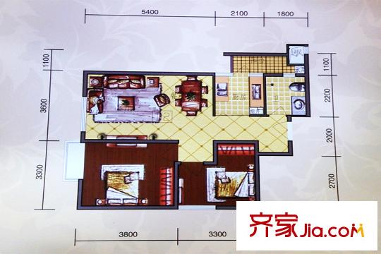 耀兴枫丹白露9栋D2户型图 2室2厅1卫1厨