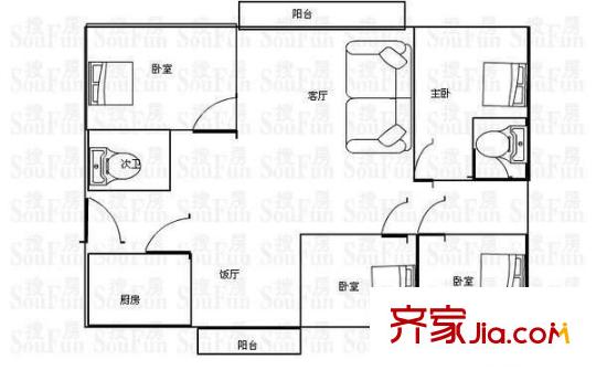 世纪城忆春苑户型图亿春苑 4室 户型图 4室2厅2卫1厨