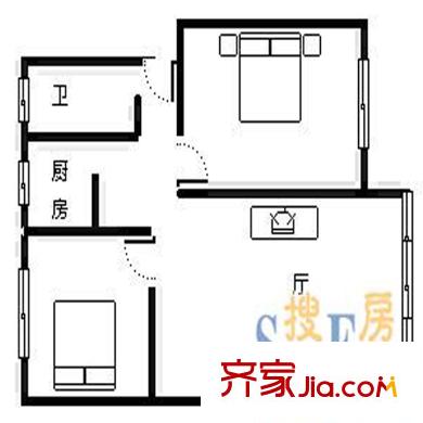 第三城户型图2室 2室2厅1卫1厨