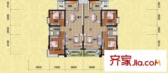 第三城户型图户单06-CD 2室2厅1卫1厨