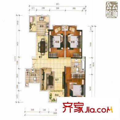 第三城户型图3居室 3室1厅2卫1厨