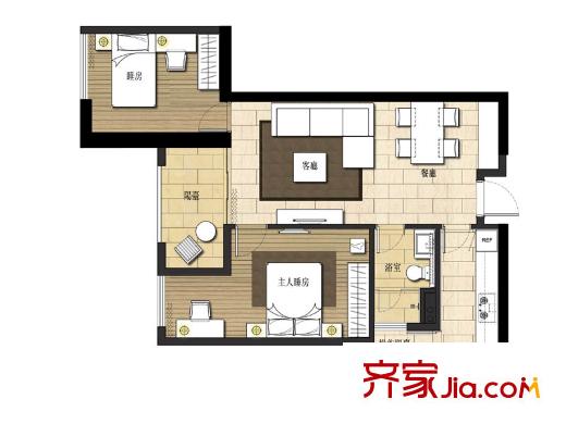 七彩俊园B户型 2室2厅1卫1厨