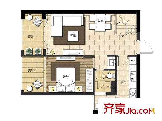 七彩俊园6户型 2室2厅2卫1厨