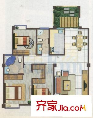 印象首日封户型图G1户型 3室2厅2卫1厨