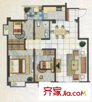 印象首日封户型图B1户型 3室2厅2卫1厨