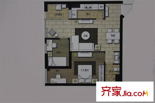 七彩俊园H户型 2室2厅1卫1厨